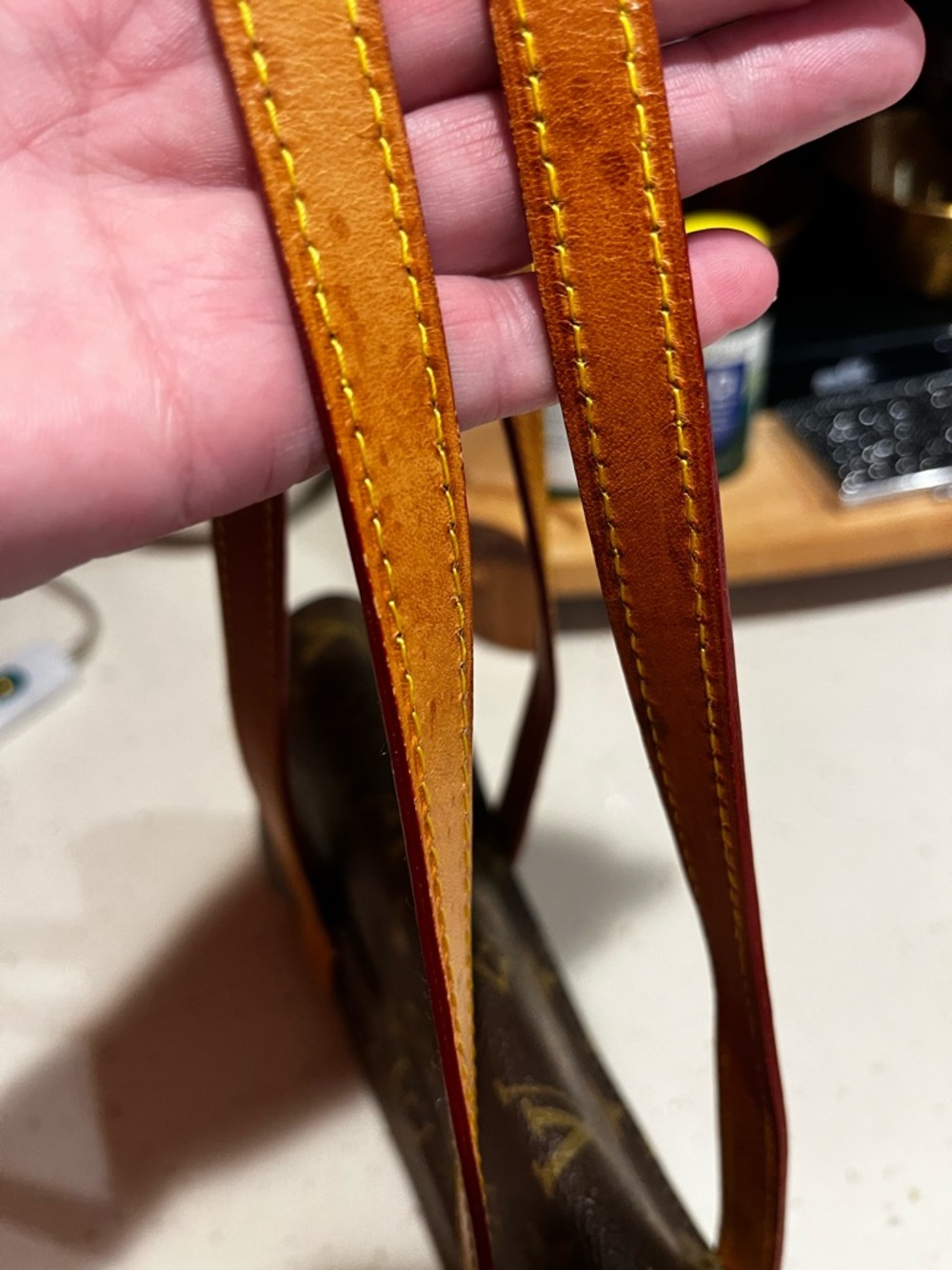 Louis Vuitton Monogram Canvas Shoulder Bag with Tan Straps - Picture 10 of 10